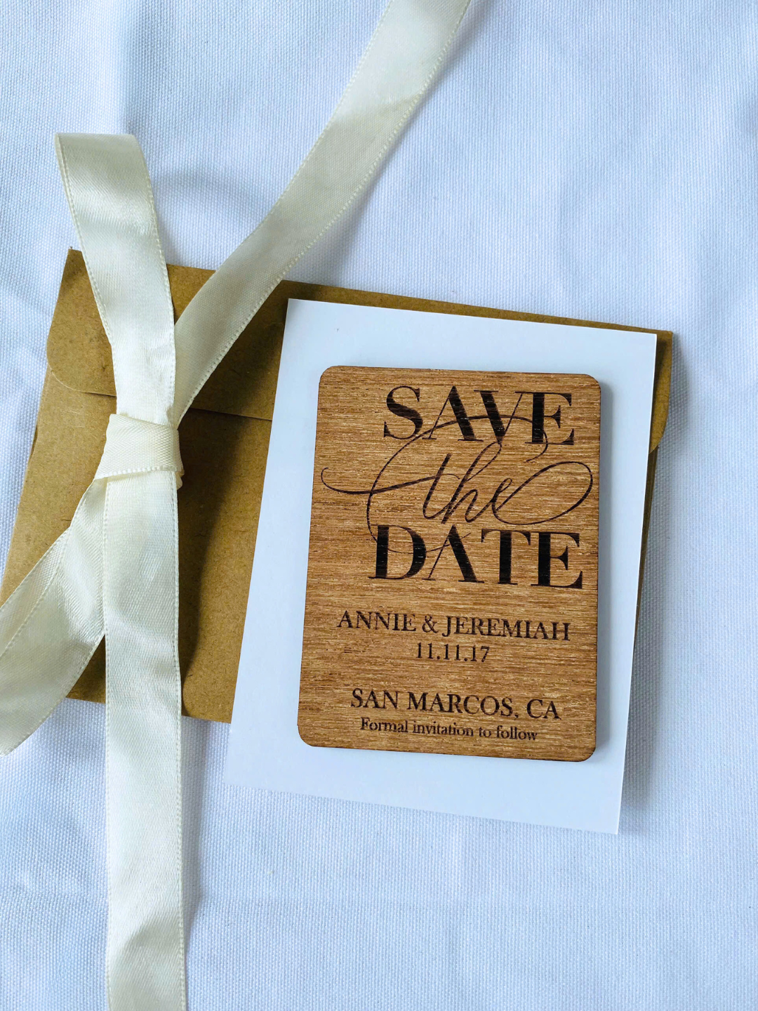 Wood save the date.