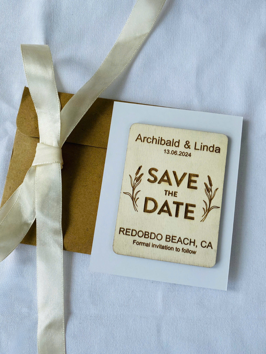 save the date, wood wedding magnets.