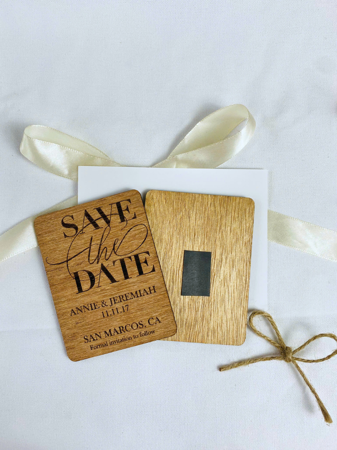 Wood save the date.