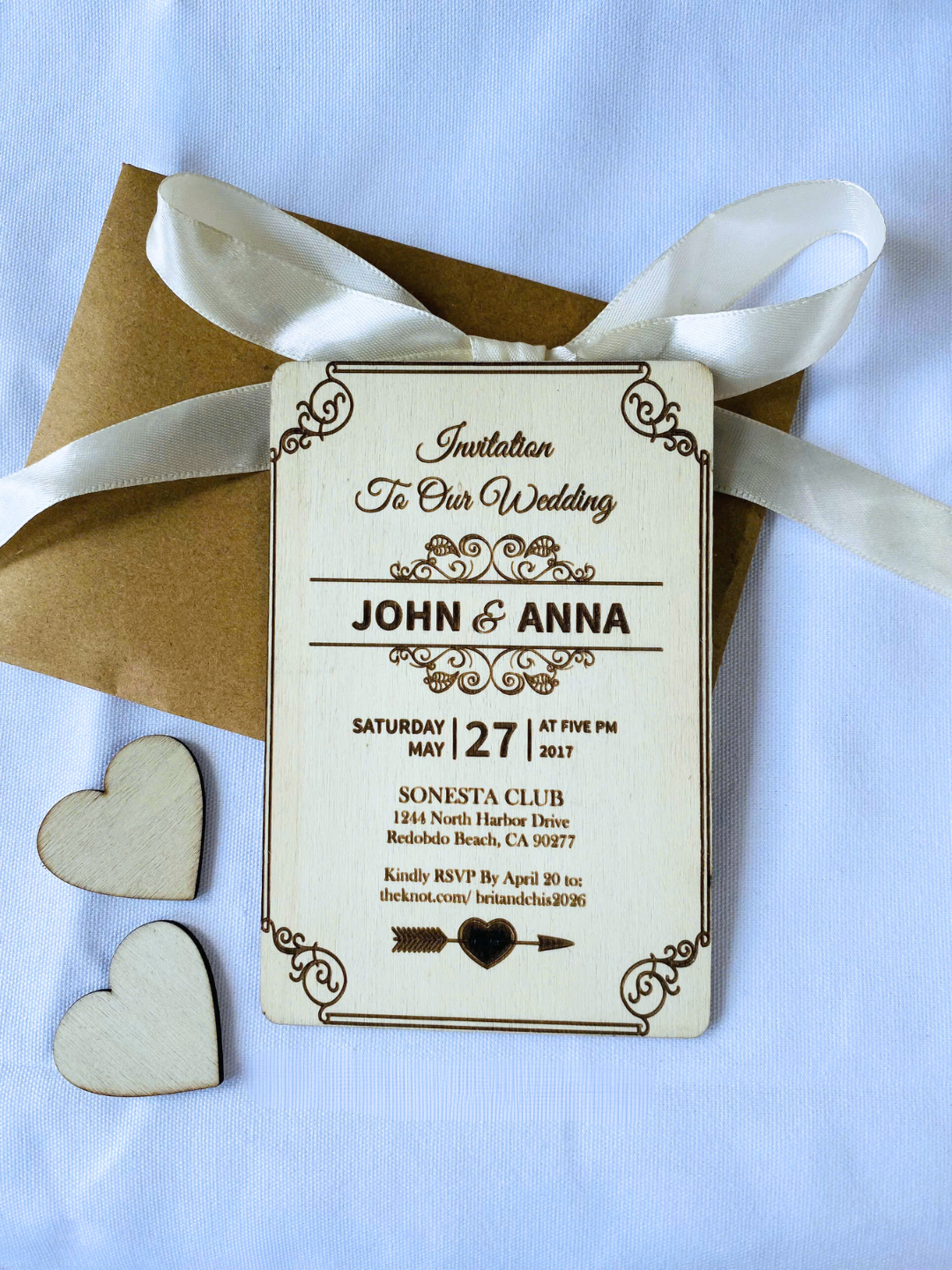 Personalized custom laser cutting engraving wooden invitation