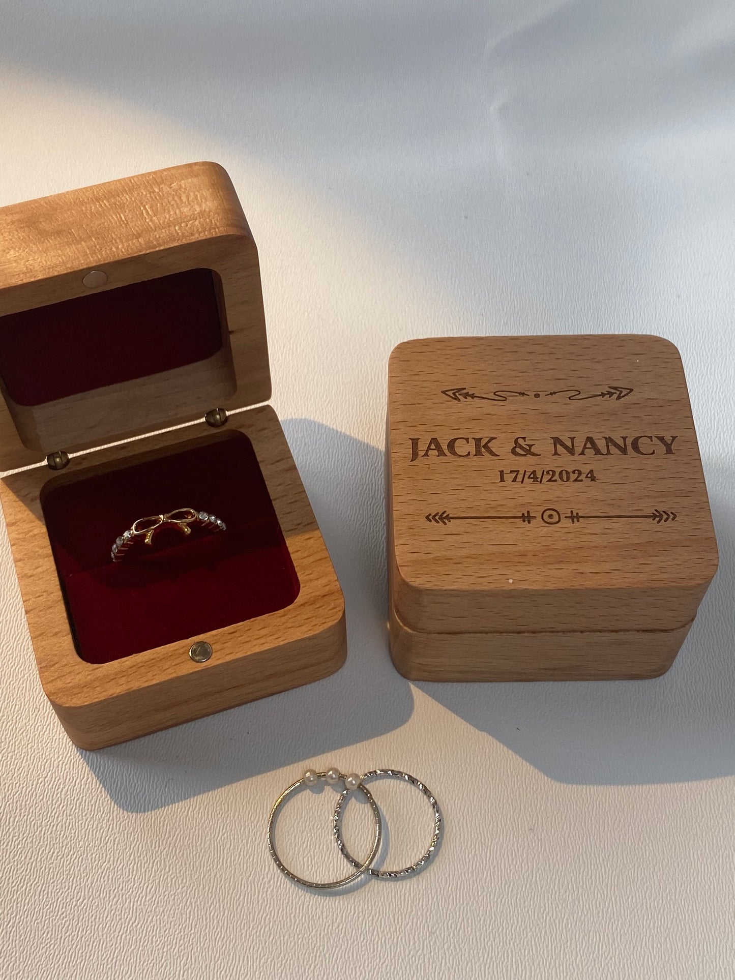 Personalized Name Date Rustic Wedding Wooden Ring Box