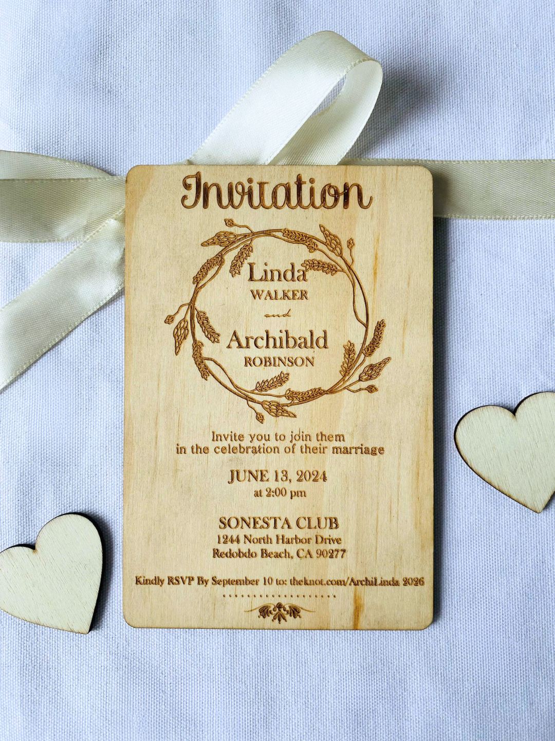 Wooden wedding invitation, rustic wedding invites, real wood wedding invitations