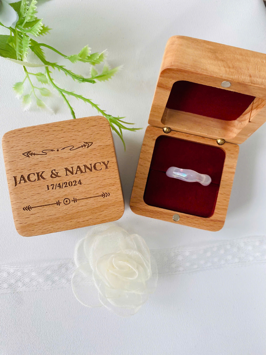 Personalized Name Date Rustic Wedding Wooden Ring Box