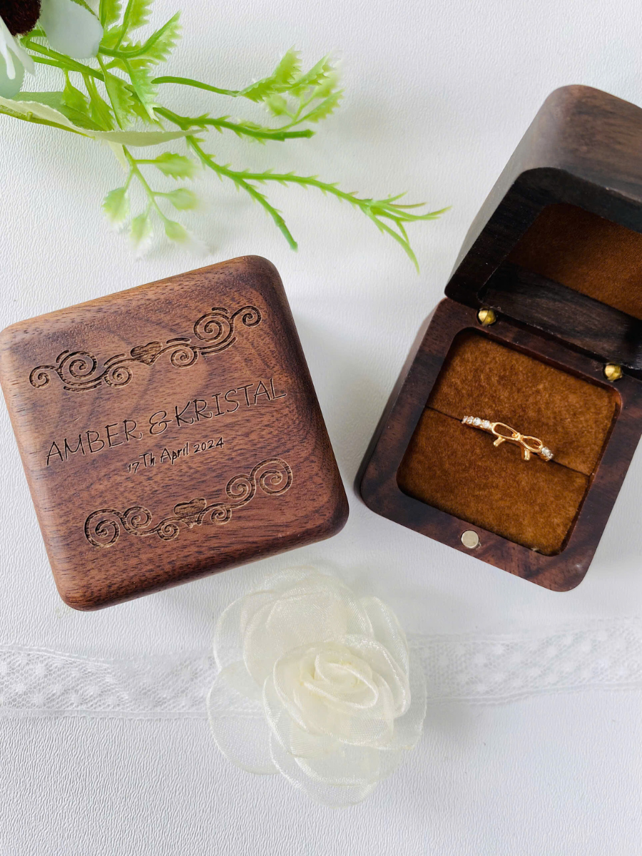 Personalized Engraved Wood Ring Bearer Box