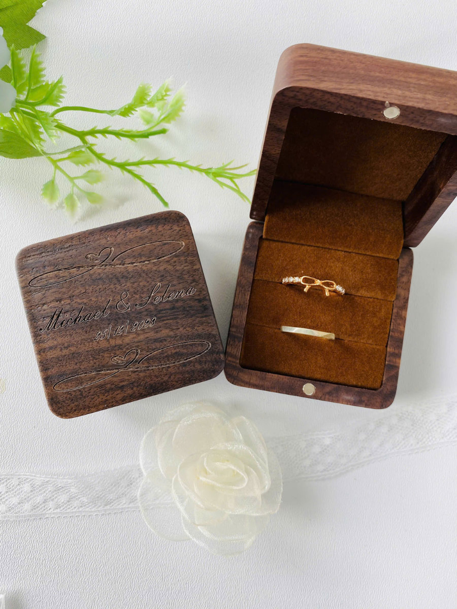 Personalized Name Date Rustic Wedding Wooden Ring Box