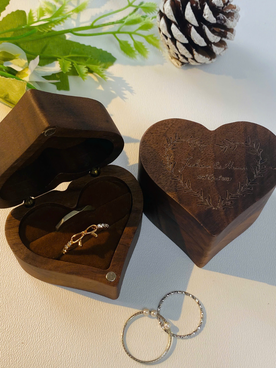 Wood Ring Box - Heart Shape Ring display Box