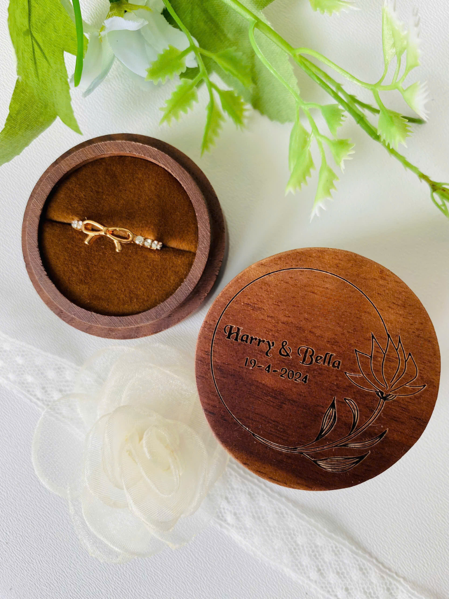 Personalized Name Date Rustic Wedding Wooden Ring Box