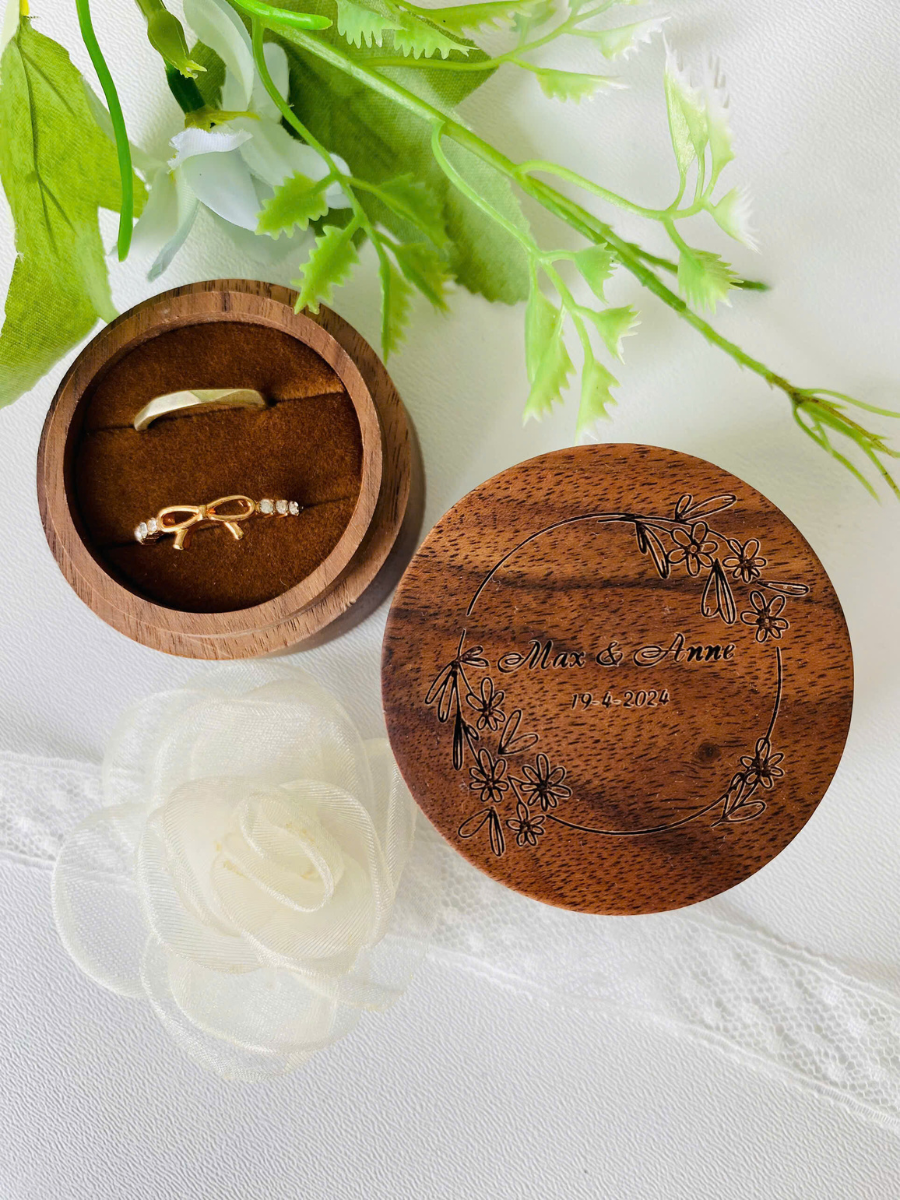 Personalized Engraved Wood Ring Bearer Box