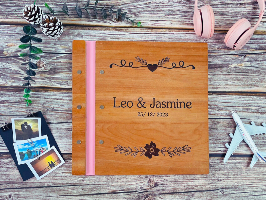 Personalized Guestbook Wooden - Couple Love - Card stock paper balck white (Photo Book)