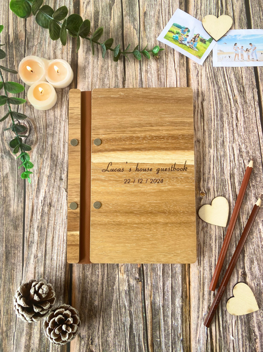 Personalized Wooden Guest book- Text- card stock paper black white (A5 size)