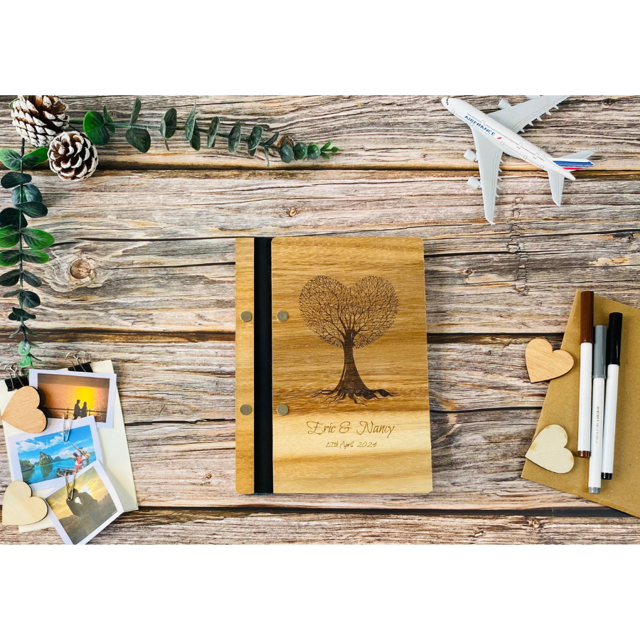 Wedding Personalized Wooden Scrapbook- Love Tree- card stock paper black white (A5 size)