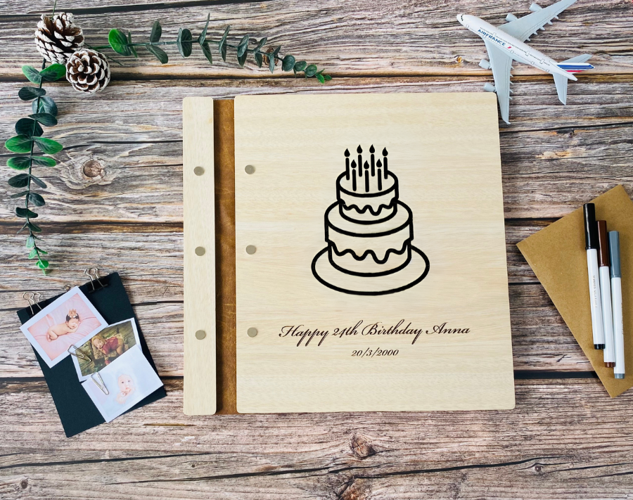 Birthday Memories Book Wooden - Birthday - Card stock paper balck white (Photo Book)