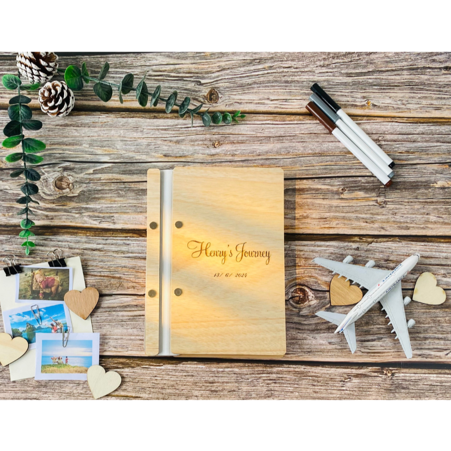 Personalized Our Adventure Book ,Custom Photo Album ,Wooden Scrapbook- Text- card stock paper black white (A5 size)