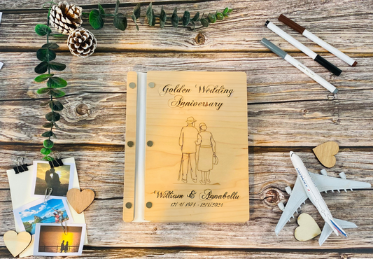 Anniversary Personalized Wooden Guest Book- Personalized Laser Engraved- Couple in love- card stock paper black white ( A5 pocket size)