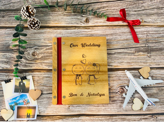 Wedding Personalized Wooden Guest Book- Bride and Groom- card stock paper black white ( A5 pocket size)