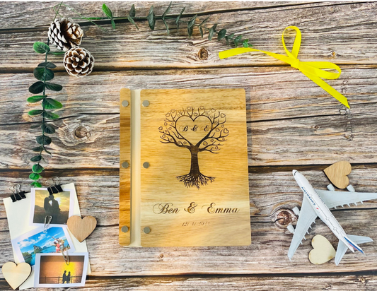 Engegament Personalized Wooden Guest Book- Love Tree- card stock paper black white (A5 pocket size)