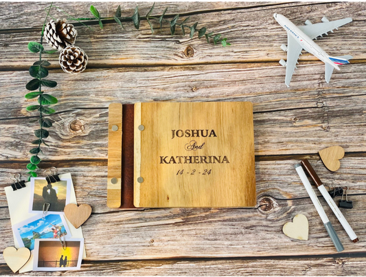 Anniversary Personalized Wooden Guest Book- Text- card stock paper black white ( A5 size)