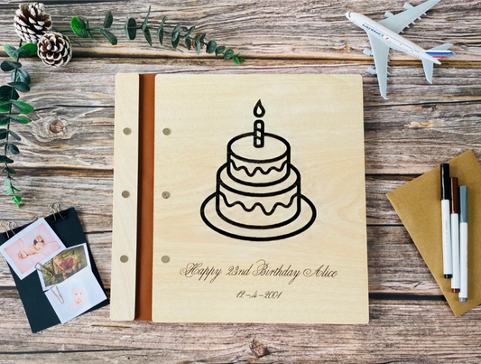 Birthday Photo Book Wooden - Birthday - Card stock paper balck white (Photo Book)