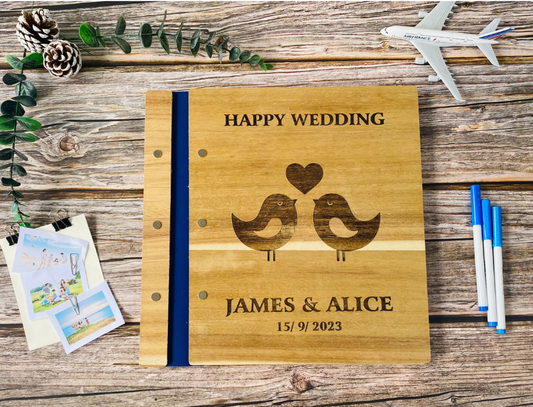 Wedding Personalized Wooden Craft book- Couple in love- card stock paper black white (Photo Book)