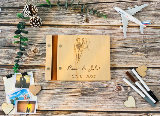 Engegament Personalized Wooden Guest Book- Bride and Groom- card stock paper black white (A5 size)