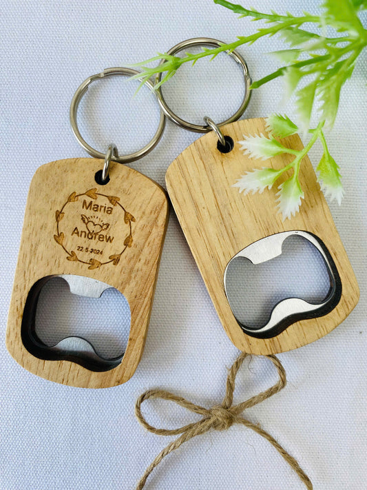 Personalized Engraved Wooden Bottle Opener, Wedding Gift Souvenir for Guest